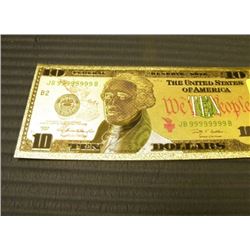 GOLD FOIL BILL - 24 K - USA $10 - not legal tendar