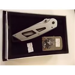 NEW FOLDING KNIFE WITH LIGHTER WITH INDIAN IMAGE