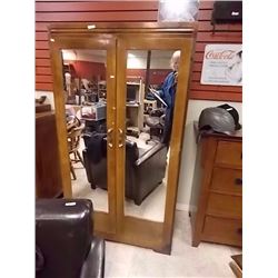 VINTAGE MAPLE WARDROBE WITH MIRRORED FRONT
