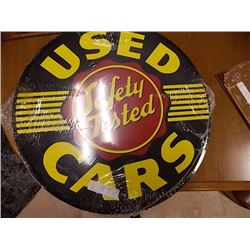 AUTOMOBILIA MEMORABILIA - METAL SIGN - USED CARS - SAFETY TESTED