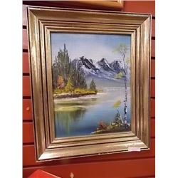 FRAMED OIL PICTURE - LAKE & MOUNTAINS
