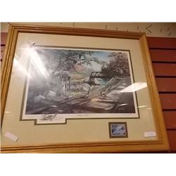 FRAMED LIMITED COMMEMORATIVE PRINT - KEN ZYLLA - PHEASANTS - "NARY A CARE" - 24 X 20" FRAME - WITH S