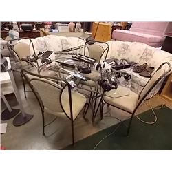 WROUGHT IRON GLASS TOP TABLE & 6 CHAIRS FROM ESTATE