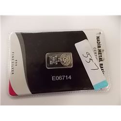 SILVER BAR - .999 FINE SILVER - 5 GRAMS - NADIR REFINERY CERTIFICATE WITH SERIAL NUMBER