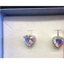 EARRINGS - NEW HEART FACETED OPAQUE COLOUR MERCURY TOPAZ & DIAMOND IN STERLING SILVER SETTING - RETA