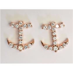 EARRINGS - TOTAL OF 28 ROUND FACETED CUBIC ZIRCONIA IN STERLING SILVER ANCHOR DESIGNED SETTING WITH 