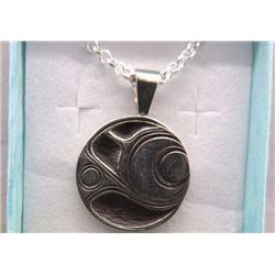 NECKLACE - FIRST NATIONS STERLING SILVER - SALMON DESIGN - SIGNED BY ARTIST