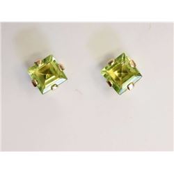 EARRINGS - SQUARE FACETED LIGHT GREEN PERIDOT IN 10K YELLOW GOLD 4 CLAW SETTING - POST & BUTTERFLY B