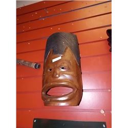 HAND CRAFTED CARVED WOOD MASK - smiling
