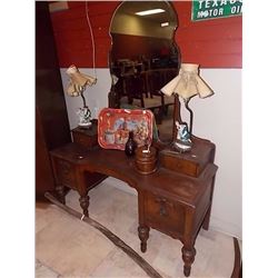 VINTAGE WALNUT DRESSER / VANITY - 1920'S - WITH MIRROR AND SHOULDER NOOKS