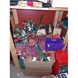 SHELF LOT OF COLLECTABLE & HOUSE HOLD - INCLUDING CHRISTMAS ITEMS