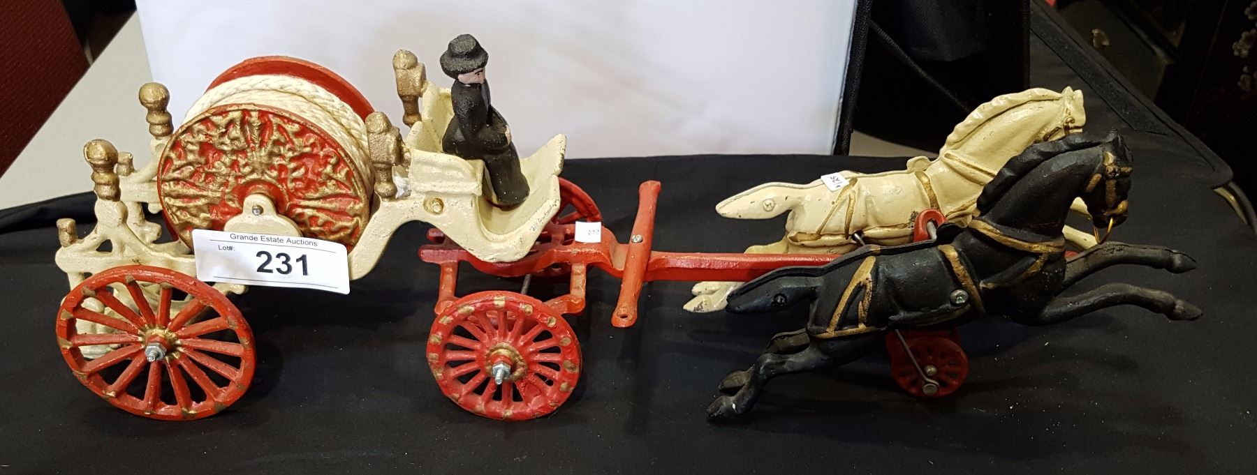 CAST IRON HORSE DRAWN FIRE TRUCK