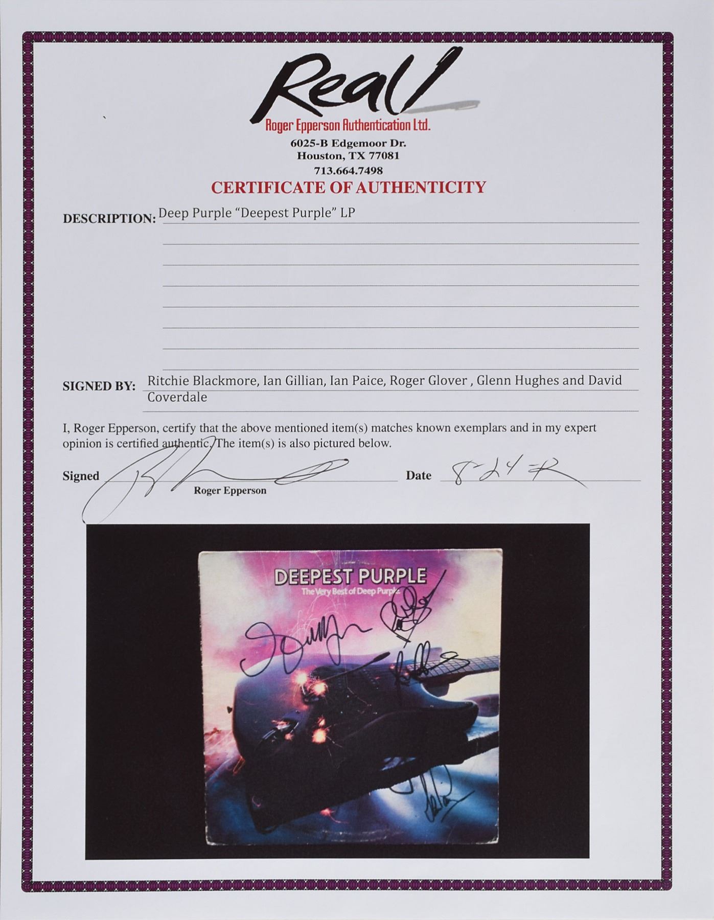 Deep Purple Signed Album Deep Purple Signed Album