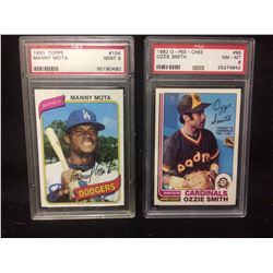 1980 TOPPS #104 MANNY MOTA (MINT 9) PSA & 1982 OPC #95 OZZIE SMITH (NM-MT 8)