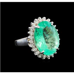 GIA Cert 8.68 ctw Emerald and Diamond Ring - 14KT White Gold