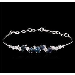 1.48 ctw Blue Sapphire and Diamond Bracelet - 14KT White Gold