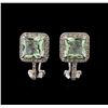 Image 1 : 4.40 ctw Green Amethyst and Diamond Earrings - 14KT White Gold