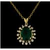 Image 2 : 6.40 ctw Emerald and Diamond Pendant With Chain - 14KT Yellow Gold