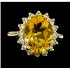 Image 2 : 5.50 ctw Citrine Quartz  and Diamond Ring - 14KT Yellow  Gold