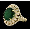 Image 1 : 4.10 ctw Emerald and Diamond Ring - 14KT Yellow Gold