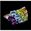 Image 1 : 6.41 ctw Multi-color Gemstone Ring - 14KT White Gold