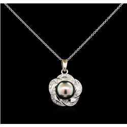 Pearl and Diamond Pendant With Chain - 14KT White Gold