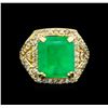 Image 2 : 14KT Yellow Gold 9.19 ctw Emerald and Diamond Ring