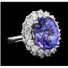 GIA Cert 12.06 ctw Tanzanite and Diamond Ring - 14KT White Gold