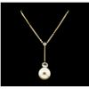 Round Crystal Bezel Pearl Necklace - Gold Plated