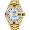 Image 2 : Rolex Ladies Quickset 18K Yellow Gold MOP Ruby And Diamond President Wristwatch