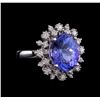6.33 ctw Tanzanite and Diamond Ring - 14KT White Gold