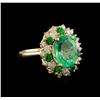 3.55 ctw Emerald, Tsavorite and Diamond Ring - 14KT Yellow Gold