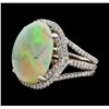 11.85 ctw Opal and Diamond Ring - 14KT White Gold