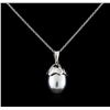 Image 1 : 0.27 ctw Pearl and Diamond Pendant With Chain - 14KT White Gold