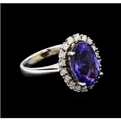 4.05 ctw Tanzanite and Diamond Ring - 14KT White Gold