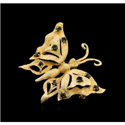 14KT Yellow Gold 1.00 ctw Green Tourmaline and Peridot Butterfly Brooch