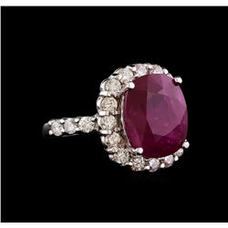 GIA Cert 8.27 ctw Ruby and Diamond Ring - 14KT White Gold