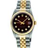 Image 2 : Rolex Mens 36mm Two Tone Yellow Gold Red Vignette Diamond DateJust Wristwatch