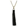 Image 2 : Leather Tassel Square Pendant Chain Necklace - Gold Plated
