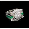 1.64 ctw Diamond and Emerald Ring - Platinum