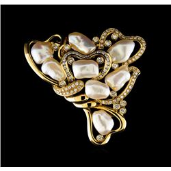 Pearl and Diamond Pin Pendant - 14KT Yellow Gold