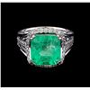 Image 2 : 5.42 ctw Emerald and Diamond Ring - 14KT White Gold