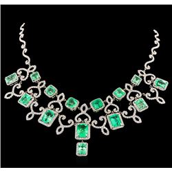 45.43 ctw Emerald and Diamond Necklace - 18KT White Gold