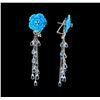 Image 2 : 14.00 ctw Blue Topaz, Turquoise and Diamond Earrings - 18KT White Gold