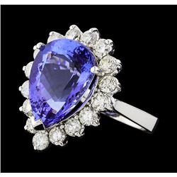 GIA Cert 9.31 ctw Tanzanite and Diamond Ring - 14KT White Gold