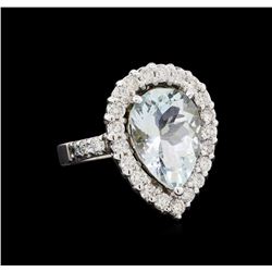 4.65 ctw Aquamarine and Diamond Ring - 14KT White Gold