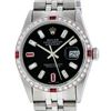 Rolex Mens SS Black Baguette Diamond And Ruby Datejust Wristwatch