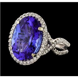 10.85 ctw Tanzanite and Diamond Ring - 14KT White Gold