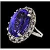 GIA Cert 19.61 ctw Tanzanite and Diamond Ring - 14KT White Gold