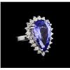 11.11 ctw Tanzanite and Diamond Ring - 14KT White Gold